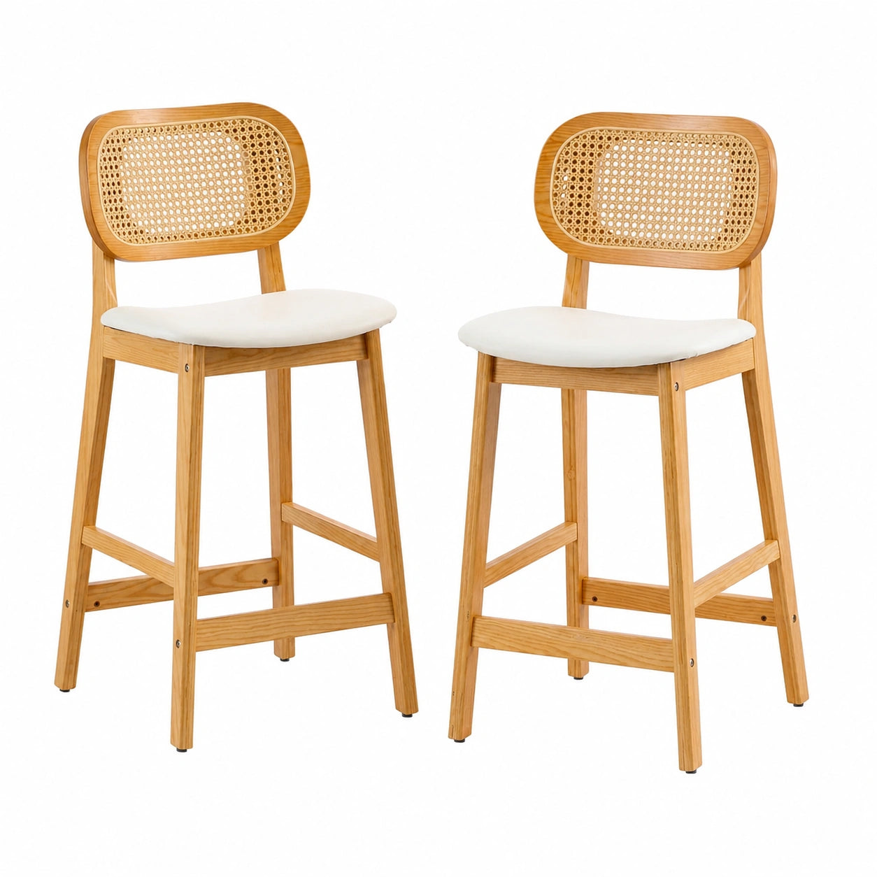 Chaise, en bois massif et résine tressée, coloris blanc, pour la salle à manger ou la cuisine