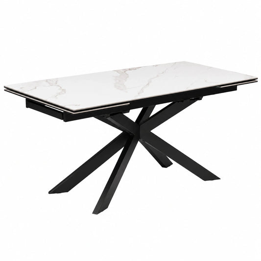 Table, en verre trempé, extensible, coloris blanc, pour les espaces de vie