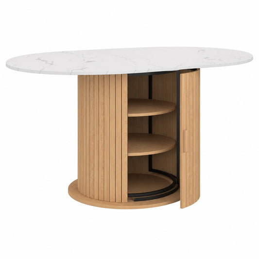 Table à manger, extensible, avec rangement, coloris blanc, 8 places, pour la salle à manger