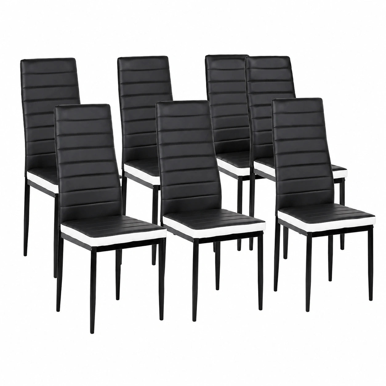 Chaise, rembourré, en acier et similicuir, 6 pièces, coloris noir et blanc, pour la salle à manger ou la cuisine