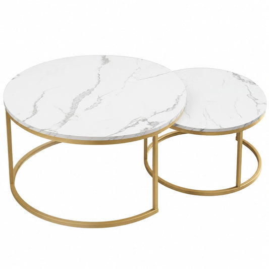Table basse, coloris blanc et doré, 80 x 45 cm, pour le salon